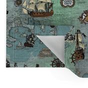 Pirate Ships Map Blue Small Repeat