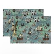 Pirate Ships Map Blue Small Repeat