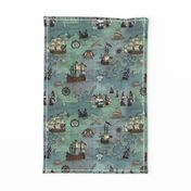 Pirate Ships Map Blue Small Repeat