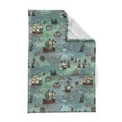 Pirate Ships Map Blue Small Repeat