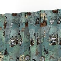 Pirate Ships Map Blue Small Repeat