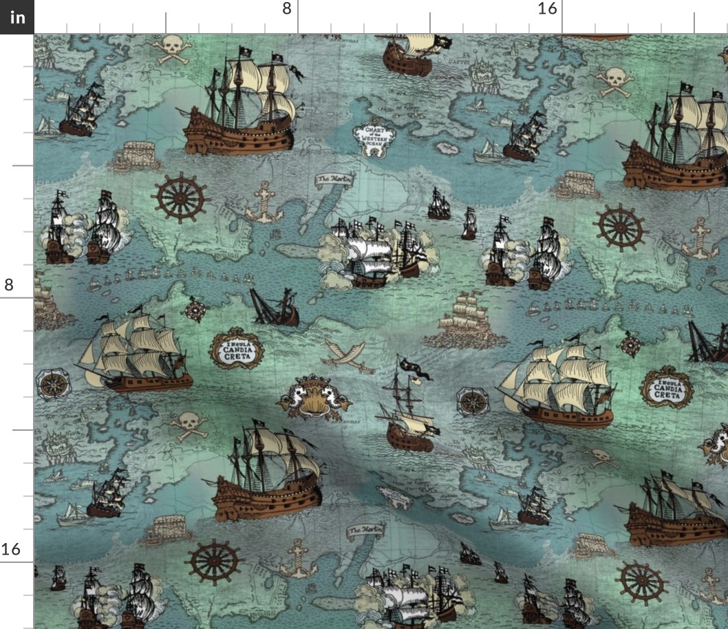 Pirate Ships Map Blue Small Repeat