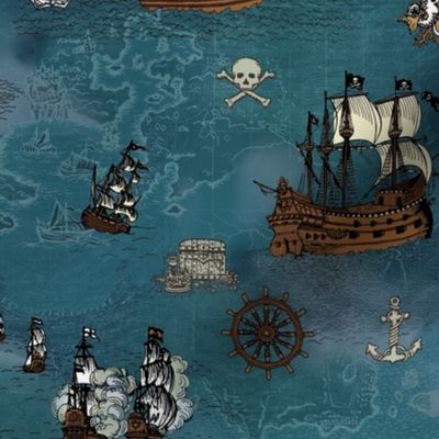 Pirate Ships Map Ocean Small Repeat