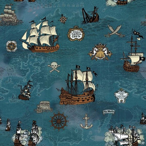 Pirate Ships Map Ocean Small Repeat