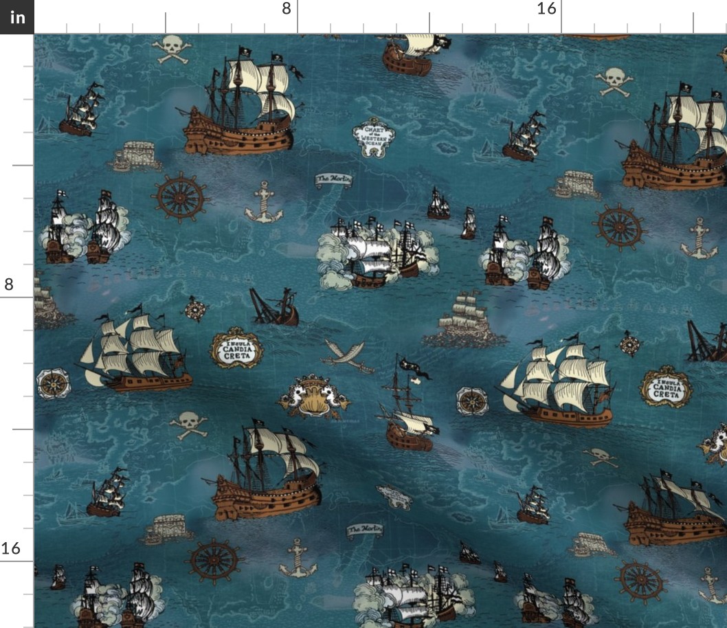 Pirate Ships Map Ocean Small Repeat
