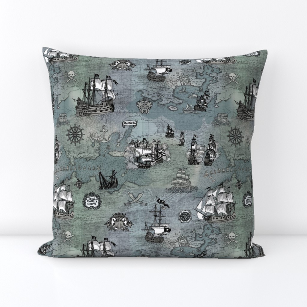 Pirate Ships Map Grey Small