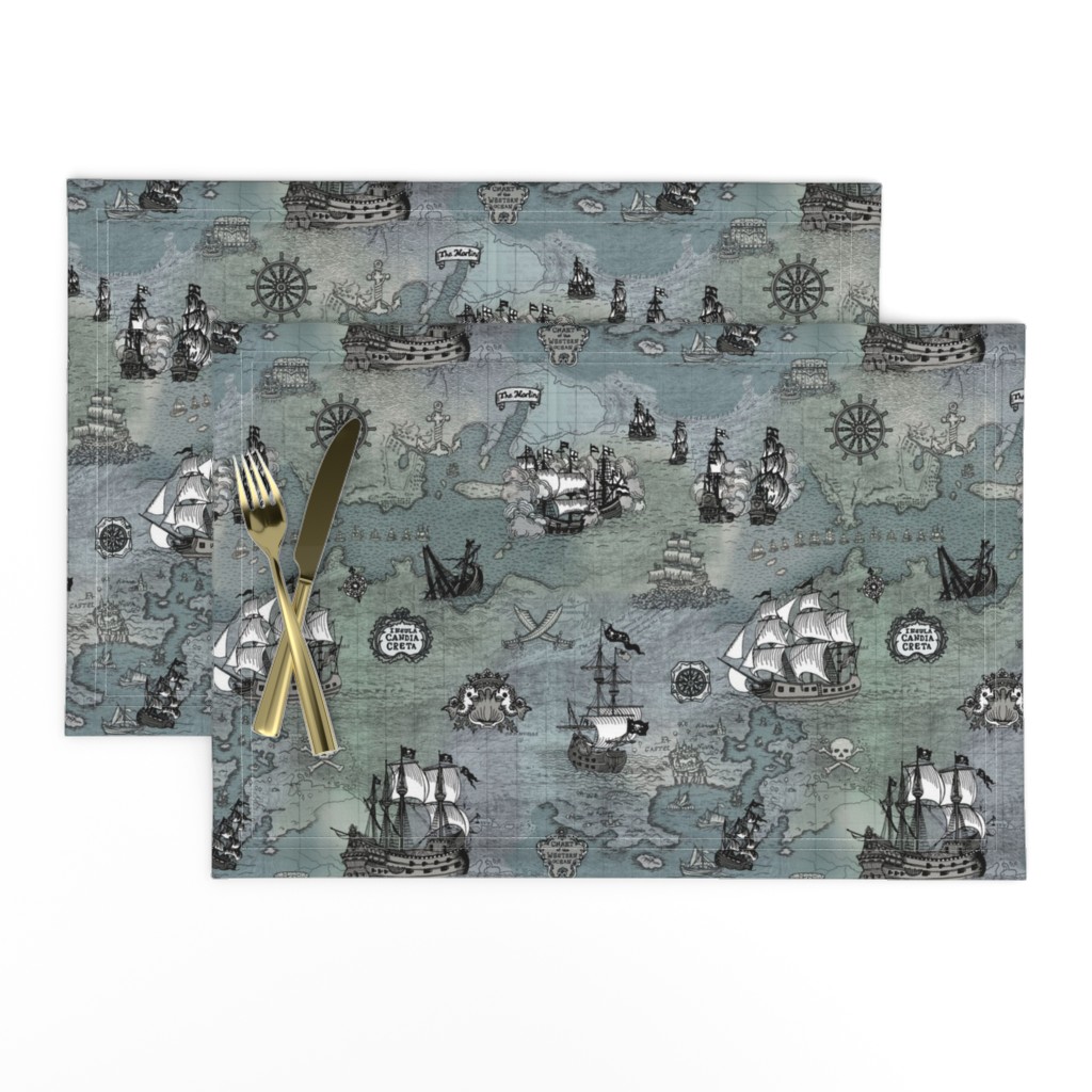 Pirate Ships Map Grey Small