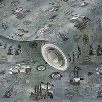 Pirate Ships Map Grey Small