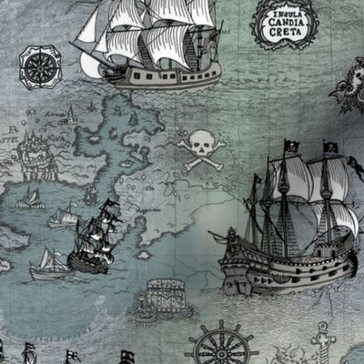 Pirate Ships Map Grey Small