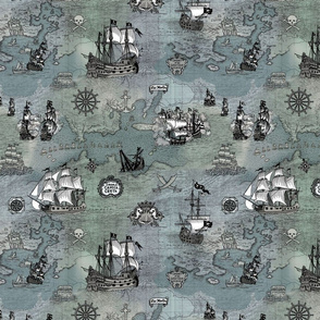 Pirate Ships Map Grey Small