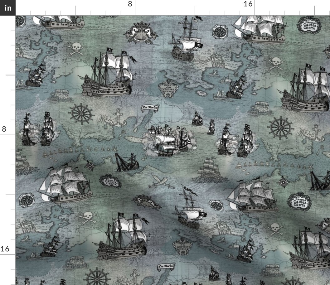 Pirate Ships Map Grey Small