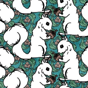 White Squirrels on Teal