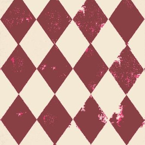 Marsala Red and Cream Harlequin Grunge Diamond with Pink Flecks