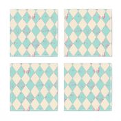 Mint and Cream Distressed Harlequin Diamond with Pink Flecks (2.67 inch diamonds)