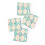 Mint and Cream Distressed Harlequin Diamond with Pink Flecks (2.67 inch diamonds)