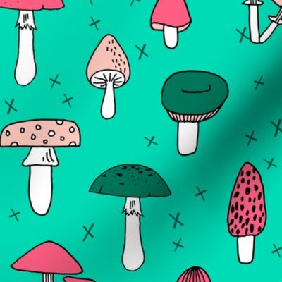 Mushrooms - Light Jade background by Andrea Lauren 