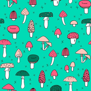 Mushrooms - Light Jade background by Andrea Lauren 