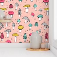 Mushrooms - Pale Pink background by Andrea Lauren 