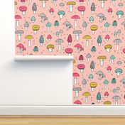 Mushrooms - Pale Pink background by Andrea Lauren 
