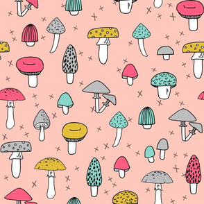 Mushrooms - Pale Pink background by Andrea Lauren 