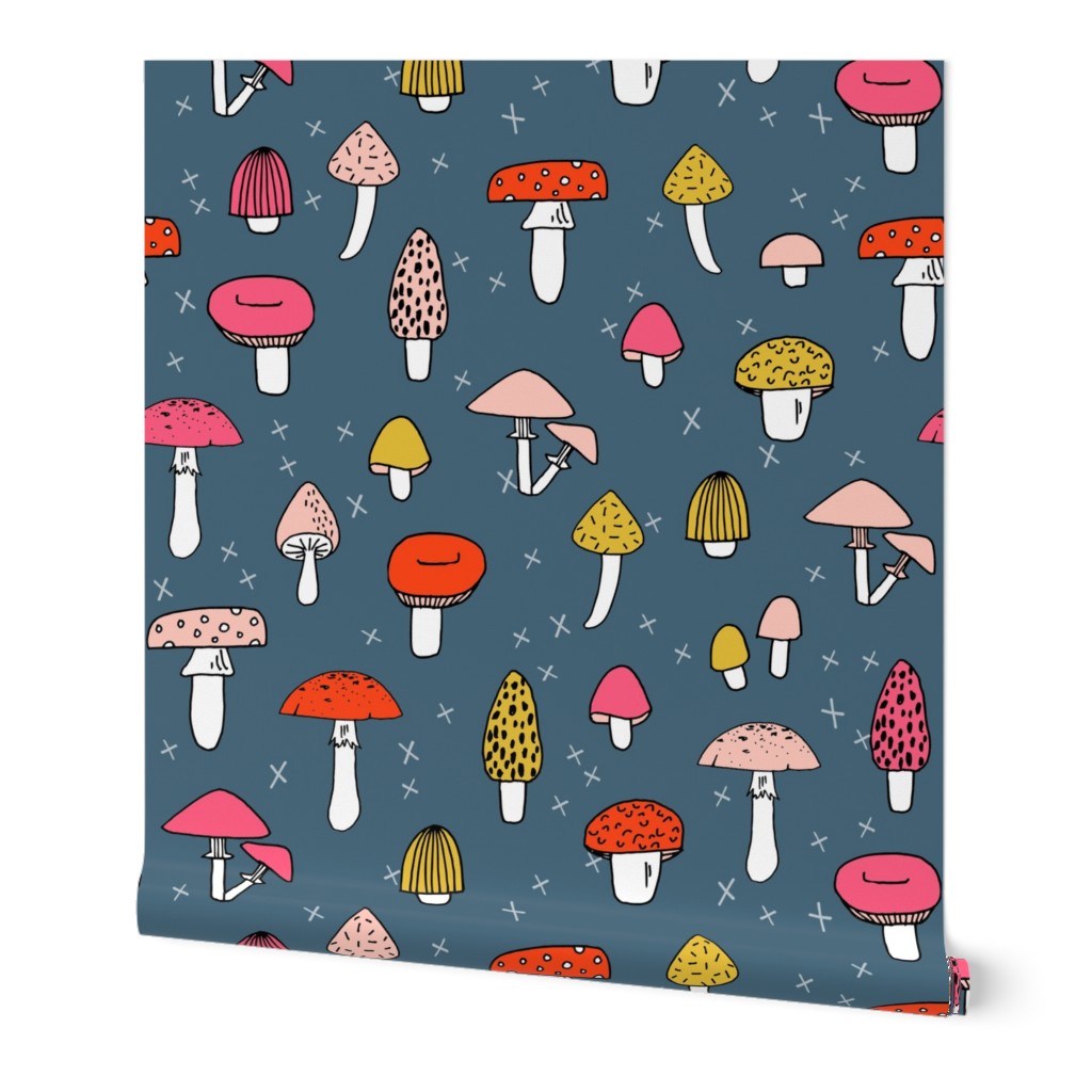 Mushrooms - Payne's Grey background by Andrea Lauren 