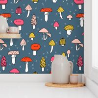 Mushrooms - Payne's Grey background by Andrea Lauren 