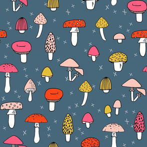 Mushrooms - Payne's Grey background by Andrea Lauren 