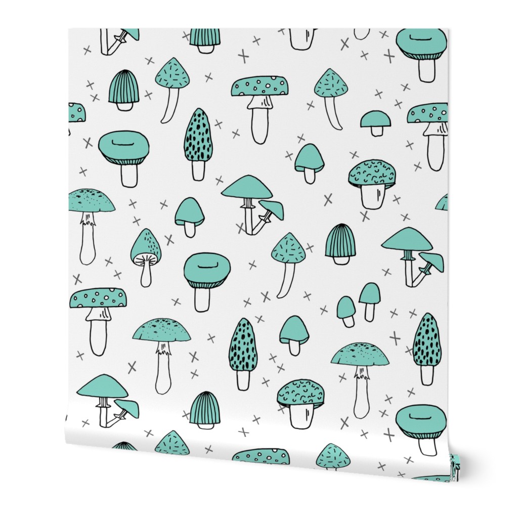 Mushrooms - Pale Turquoise by Andrea Lauren 