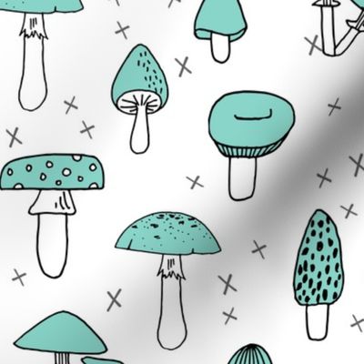 Mushrooms - Pale Turquoise by Andrea Lauren 