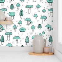 Mushrooms - Pale Turquoise by Andrea Lauren 