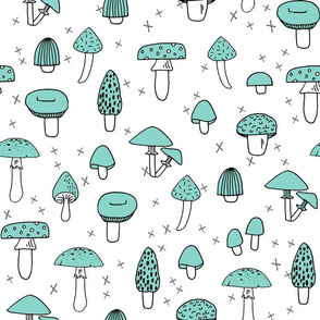 Mushrooms - Pale Turquoise by Andrea Lauren 