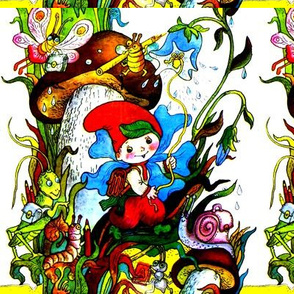 butterfly school bags bugs insects plants flowers mushrooms toadstools color pencils grasshoppers caterpillars snails blue bells gnomes elf pixie