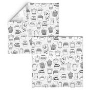 coffee pots // teapot coffee black and white hand-drawn coloring book illustration kitchen tea towel fabrics