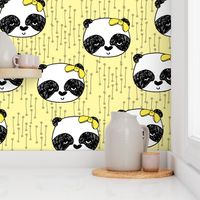 panda girl // girls panda fabric lemon yellow - small version