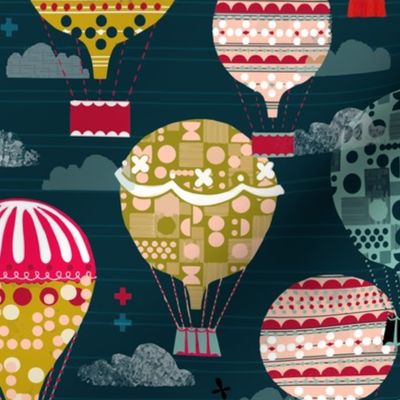 hot air balloon // custom colors blue and red balloon vintage retro flying machines