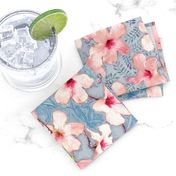 Shabby Chic Painted Hibiscus Pattern - pink & blue