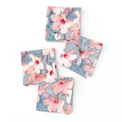 Shabby Chic Painted Hibiscus Pattern - pink & blue