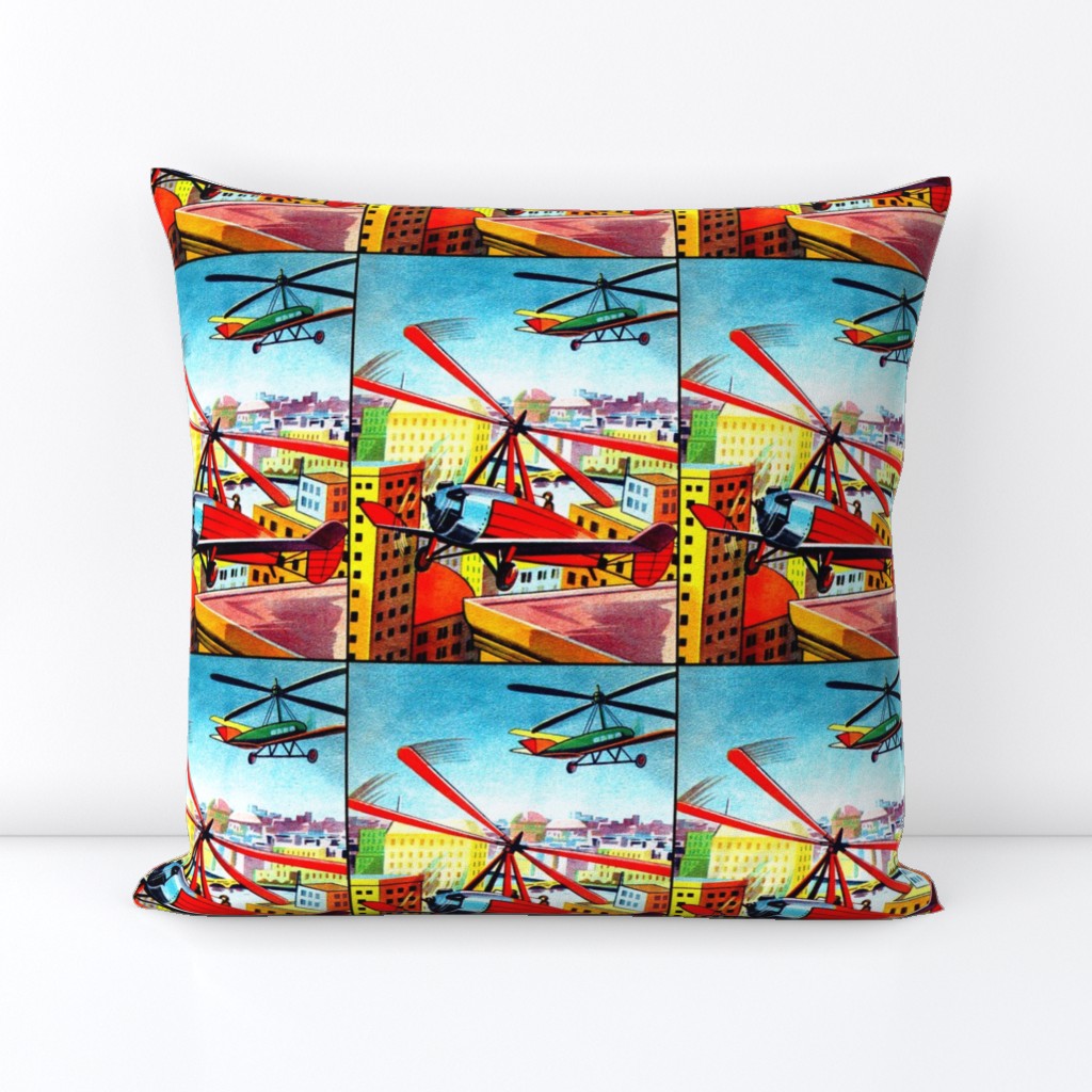 aviation planes airplanes helicopters pilots city towns buildings houses apartments rivers canals vintage retro kitsch 