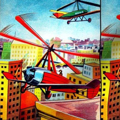 aviation planes airplanes helicopters pilots city towns buildings houses apartments rivers canals vintage retro kitsch 