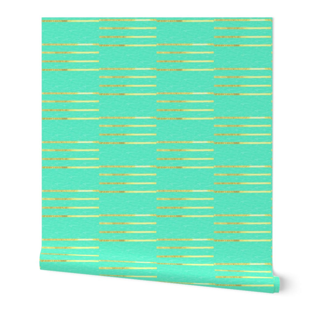 Mint with Metallic Gold Stripes