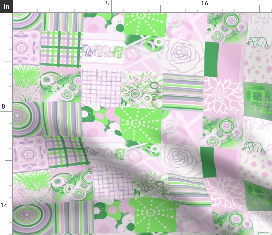 Pink and Green Patchwork cheater Quilt