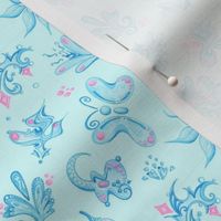 Blue Designs- Small- Light Blue Background- Swirly Shapes Designs