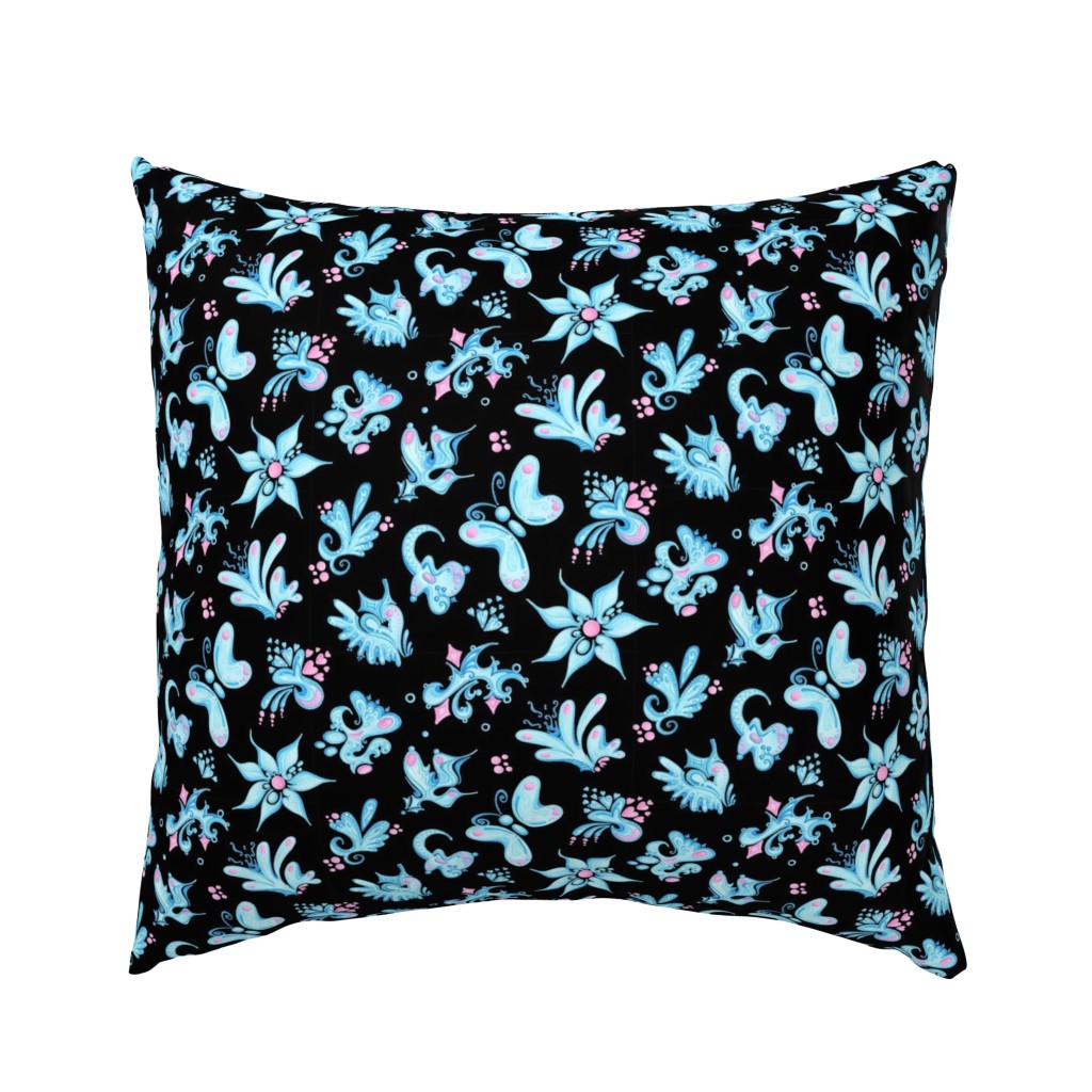 Blue Designs- Large- Black Background- Swirly Shapes Designs
