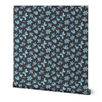 Blue Designs- Large- Black Background- Swirly Shapes Designs