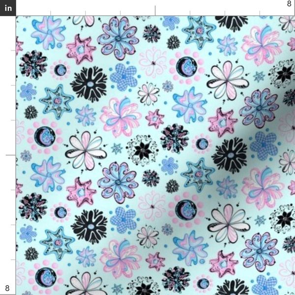 Ornate Flowers Small Light Blue Backgr Spoonflower