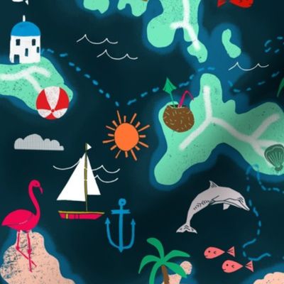 islands // tropical treasure map island fabric map fabric