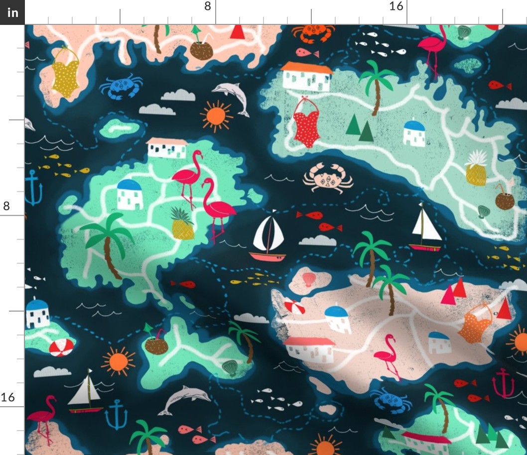 islands // tropical treasure map island fabric map fabric