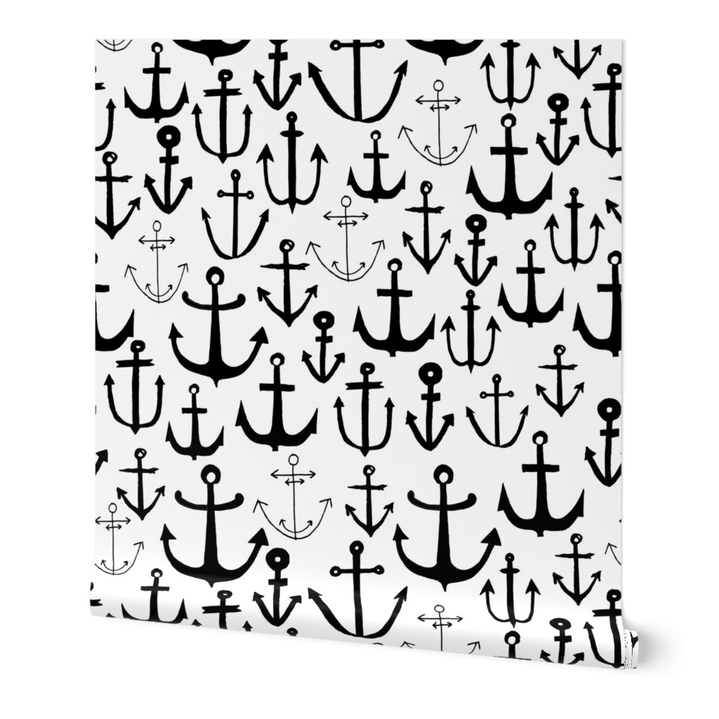 anchors // black and white anchor nautical fabric bw nautical fabric nursery baby andrea lauren fabric