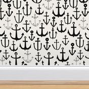 anchors // black and white anchor nautical fabric bw nautical fabric nursery baby andrea lauren fabric