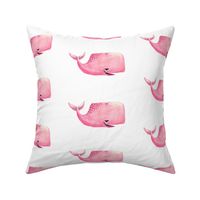 Pink Whale on White Background